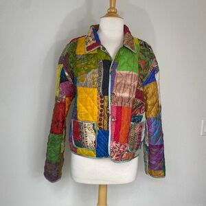 Vintage Womens C:eed Multicolor Reversible Patchwork Boxy Jacket Size Large Boho